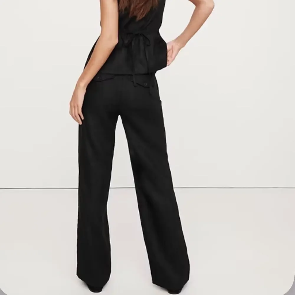 Banana Republic The Everyday Wide Leg Linen Pant Black XXL 713516